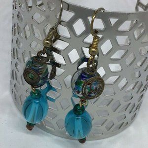 Artisan Gold Tone Glass Bead Dangle Earrings